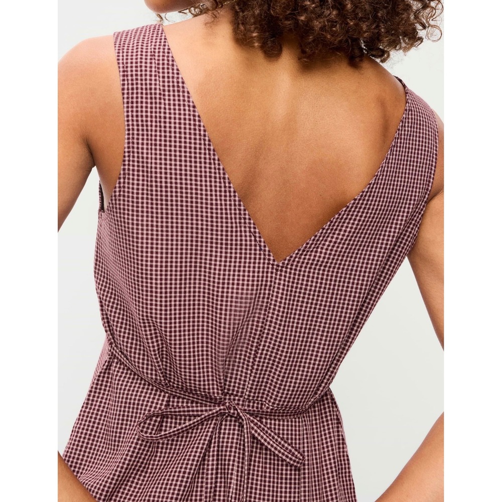 Old Navy Womens Sleeveless A-Line Mini Dress Burgundy Gingham V-Neck Large NEW - Picture 4 of 14